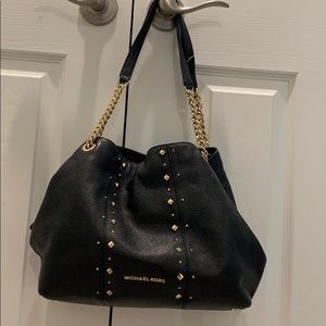 Michael Kors black leather purse with gold detail